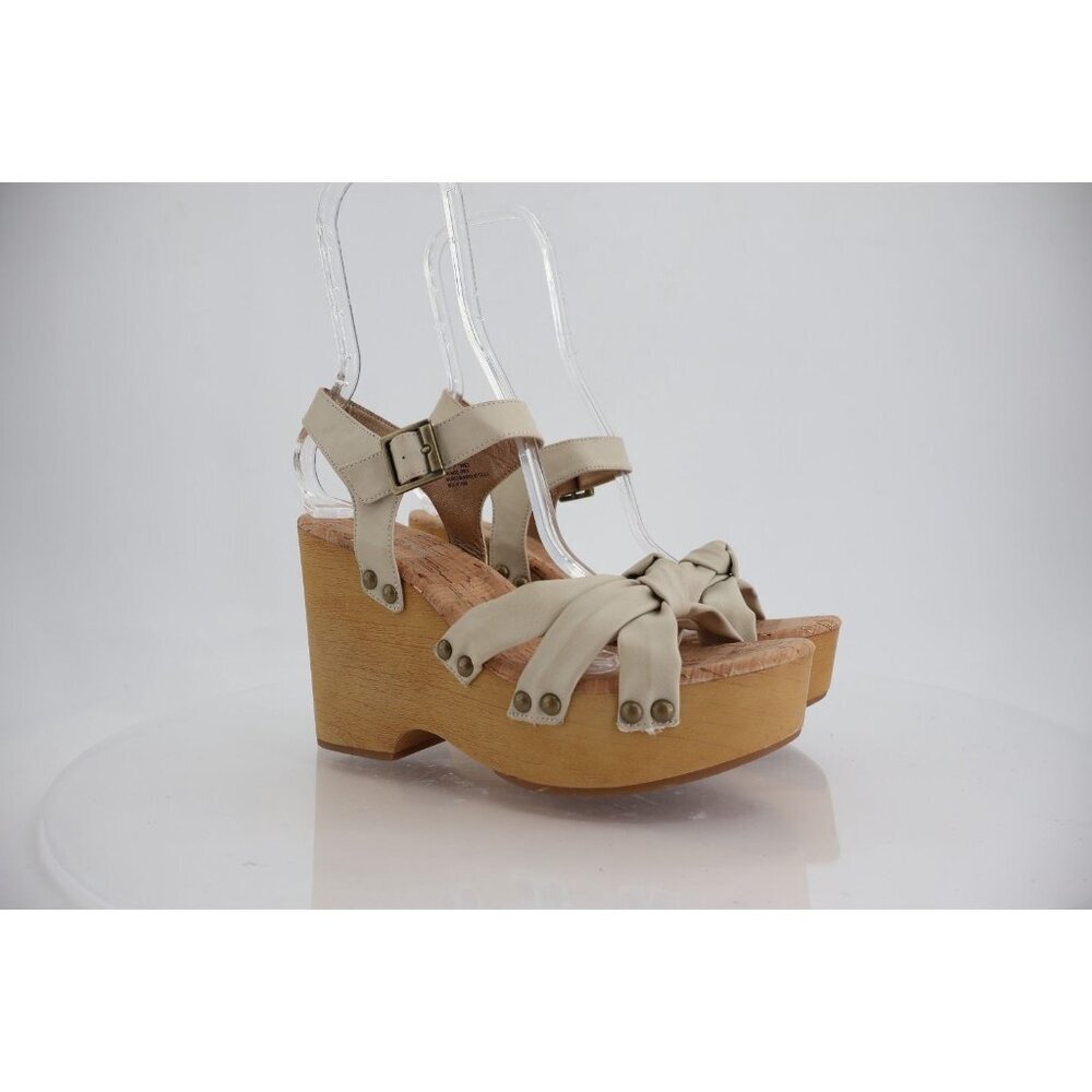 Korks Kork Ease Dawson Sandals Size 9 Beige Faux Leather Platform Chunky Wedge